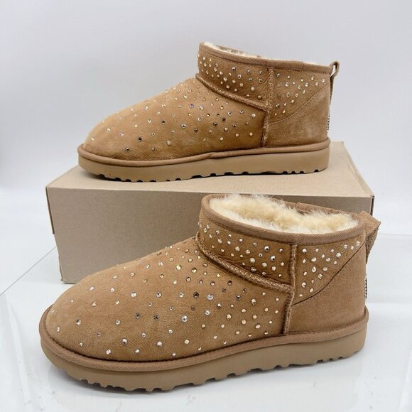 UGG Ultra Mini Classic 1116109 Women's Boots Chestnut Suede Crystal US 11 - Picture 3 of 11